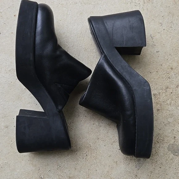 Y2k Steve Madden Chunky Heel Black Leather Mules - Picture 3 of 7